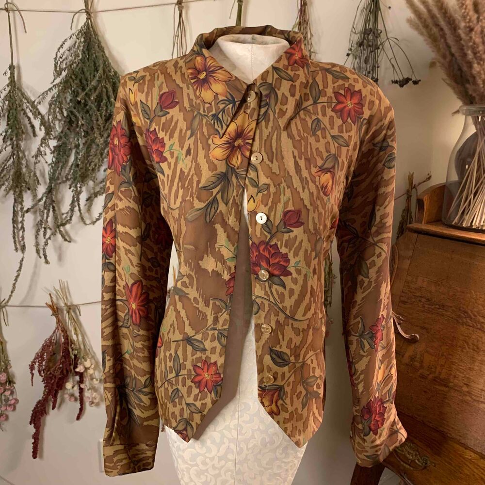 Liz Baker Essentials Plus Size Silk Like Blouse Botanical Pattern 16
